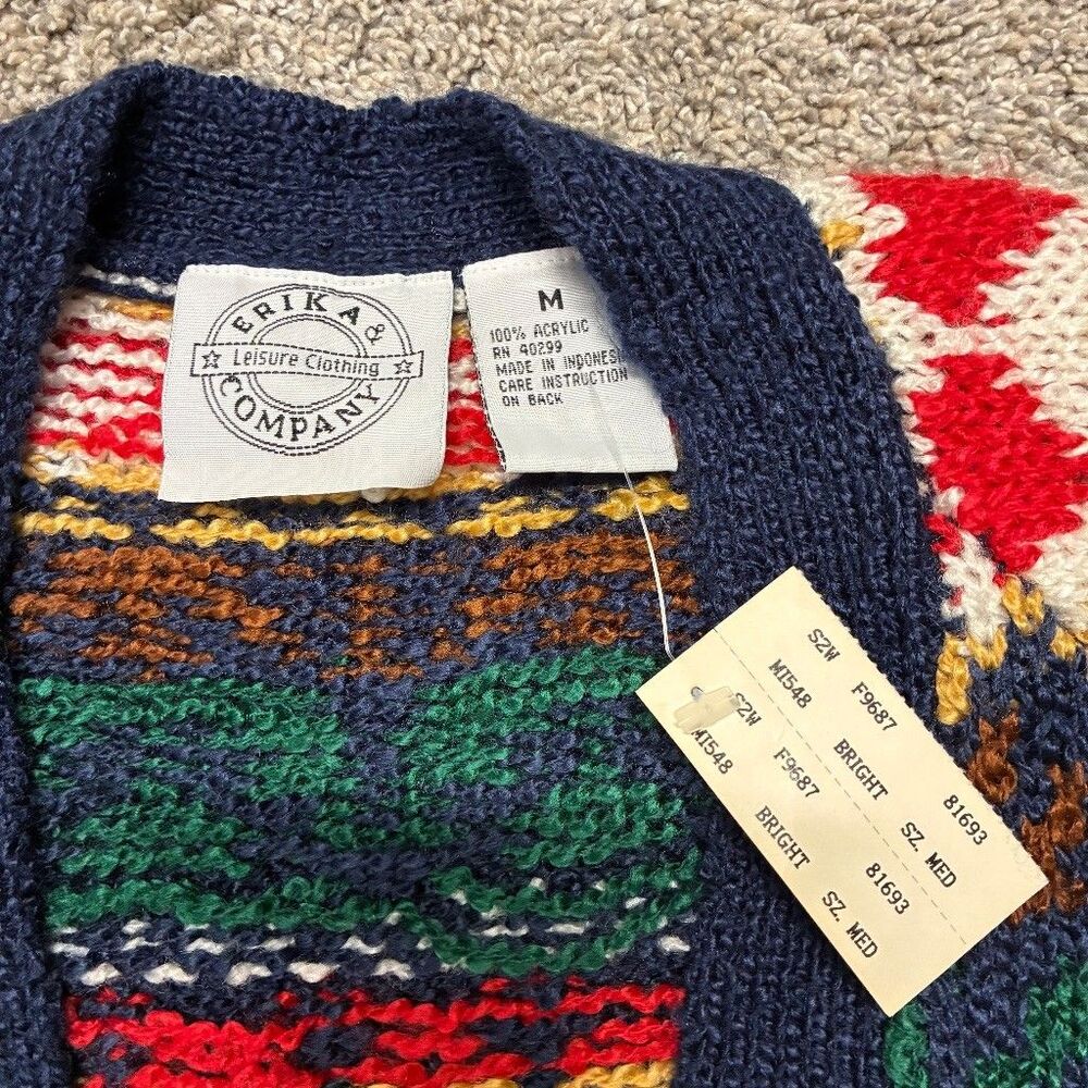 Erika & Company 90s Grandmacore Cardigan Medium Navy Granny Cottagecore NWT - Picture 4 of 8